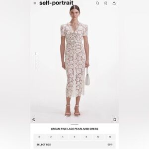 Self Portrait CREAM FINE LACE PEARL MIDI DRESS